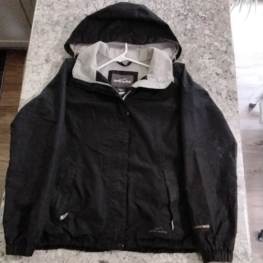 Eddie Bauer Black Hooded Raincoat